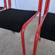 Set of 4 1970s Red & Black Metal Chair: Space Age Stackable Dining Chair