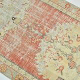 Tapis Couloir Vintage Patiné – Tons Corail, Crème & Vert Sauge, 85x352 Cm