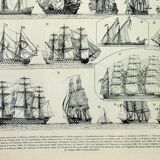 Gravure ancienne 1898, Bateau à voile et navire (1) • Lithographie, Planche originale