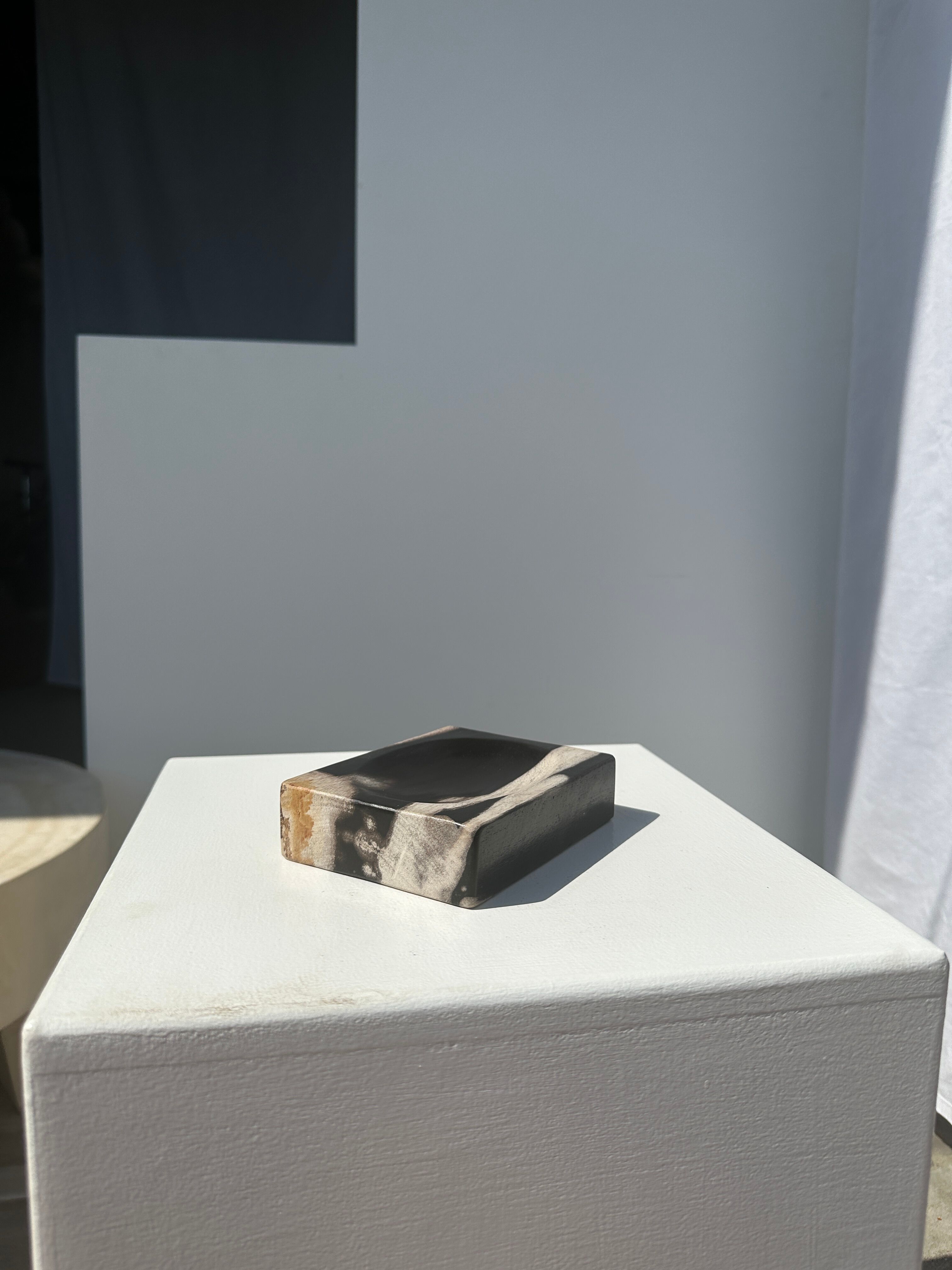 Symmetrical multicolored petrified wood soap dish