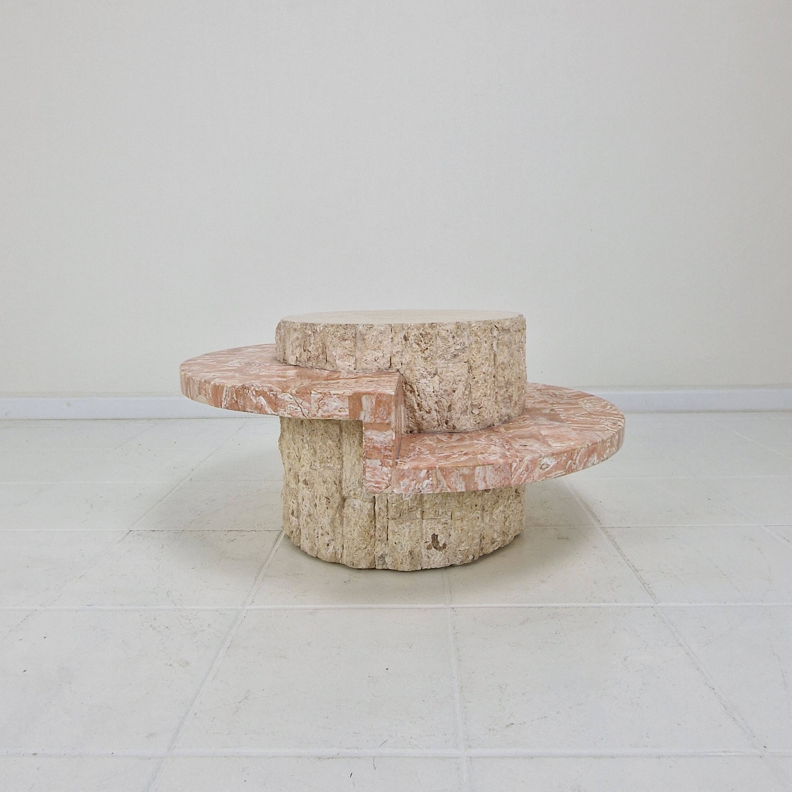 Round Mactan or Fossil Stone Coffee Table by Magnussen Ponte, 1980s