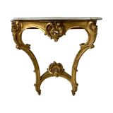 Console style louis xv, bois dorée et marbre, xixème siècle