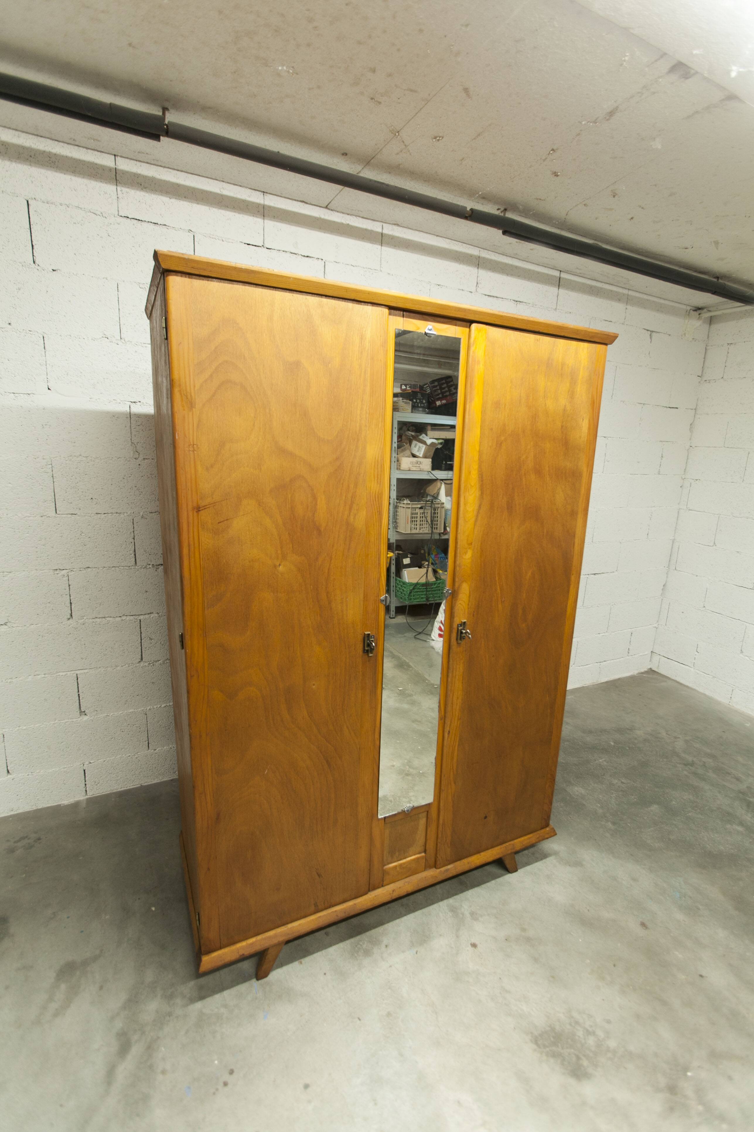 1950s Parisian wardrobe with mirror, 135 x 19 cm