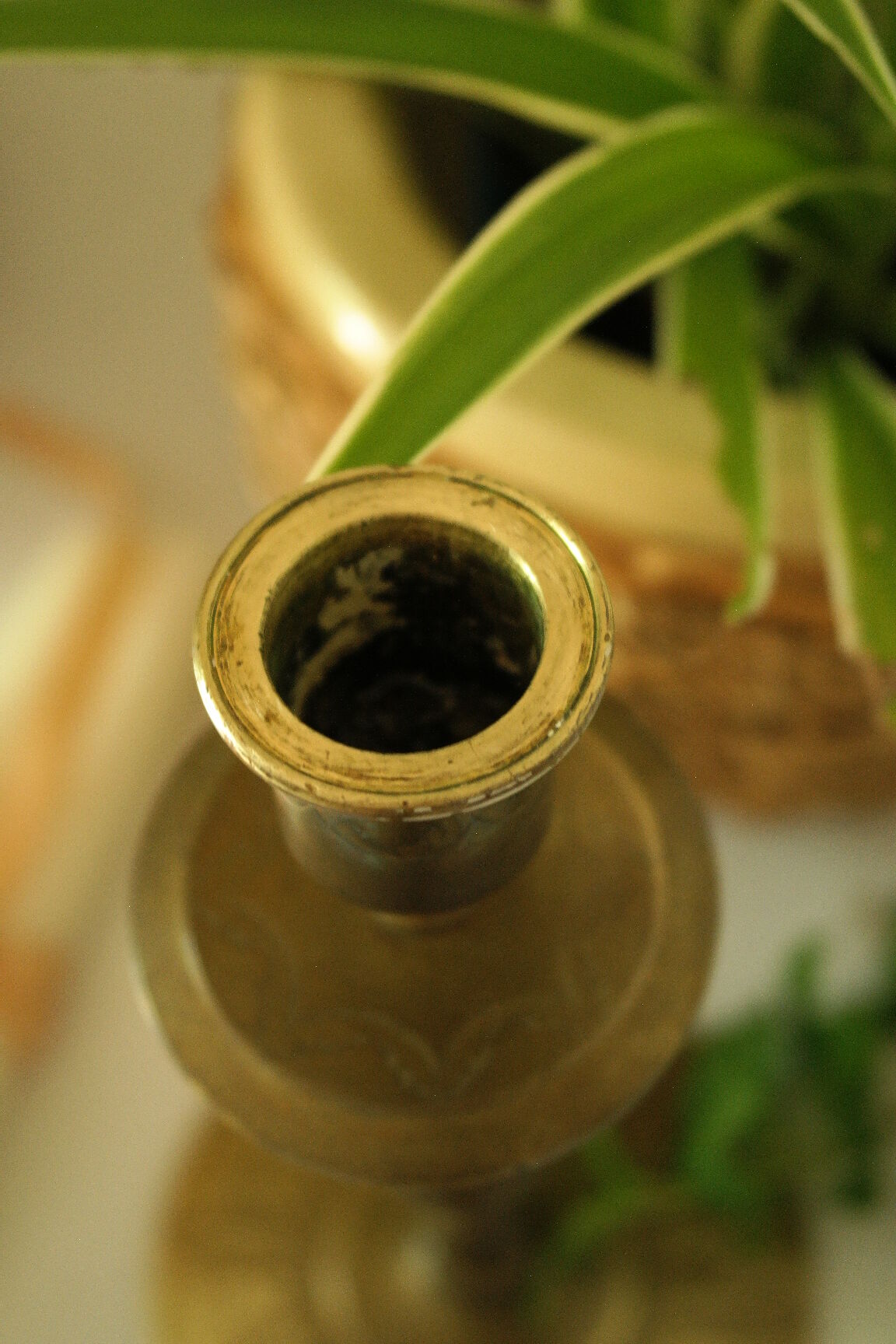Pair of vintage engraved brass candle holders