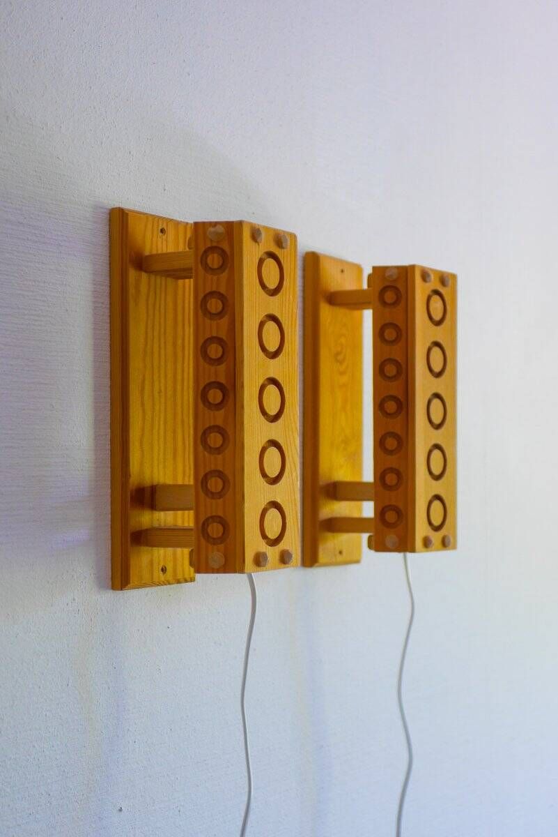 Mid-century modern pine wall sconces from Vemdalia, Sweden, 1975, set of 2