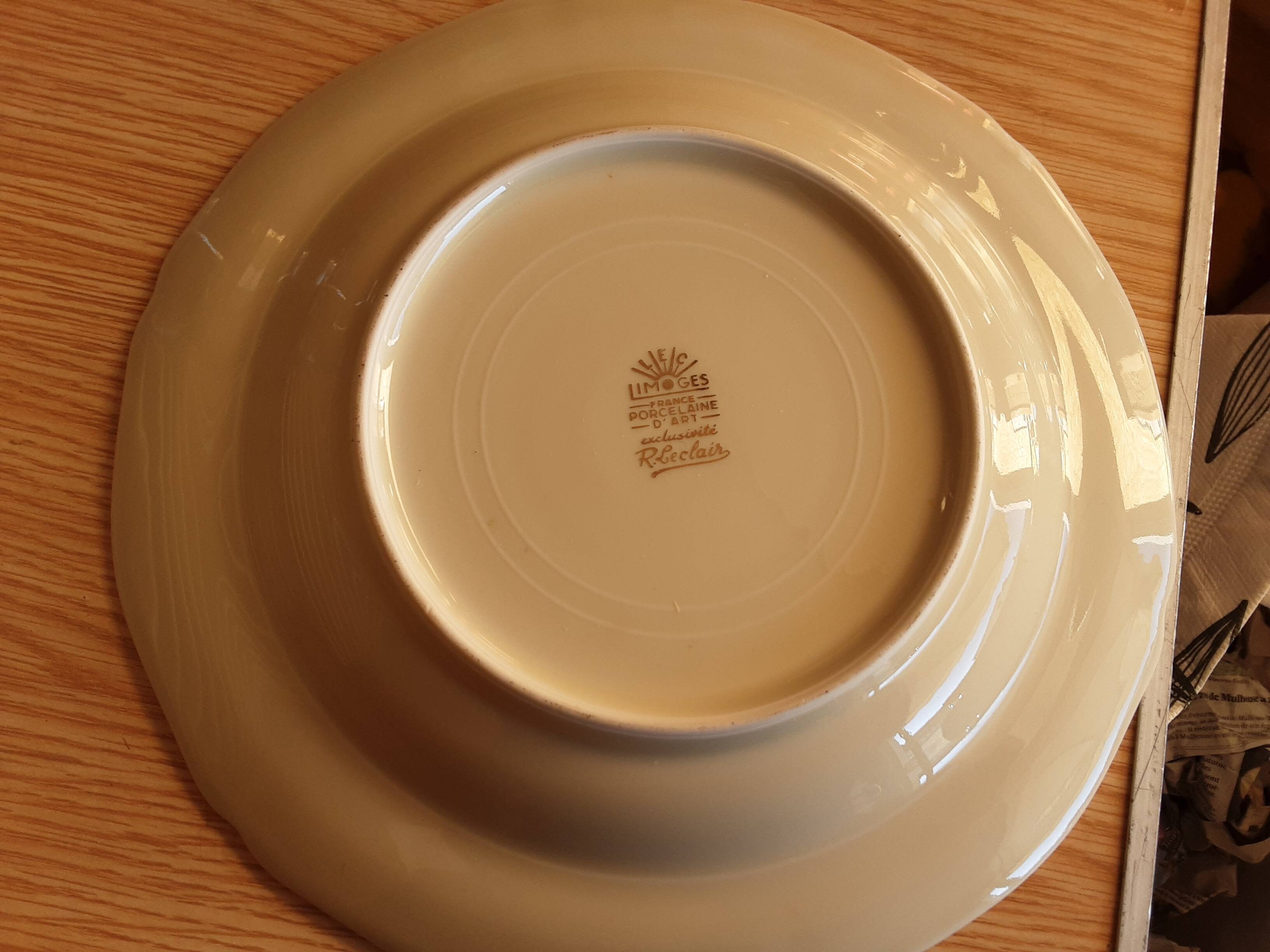 6 semi flat plates art porcelain limoges r. leclair burdet grenoble