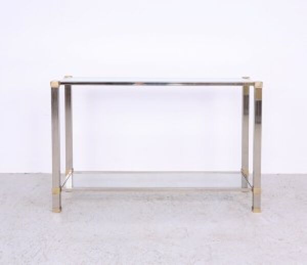 Table console vintage en verre et métal par Pierre Vandel, années 1970