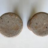 Pair of old pyrite stoneware mazagrans, stemmed glasses, thick base, vintage duo set