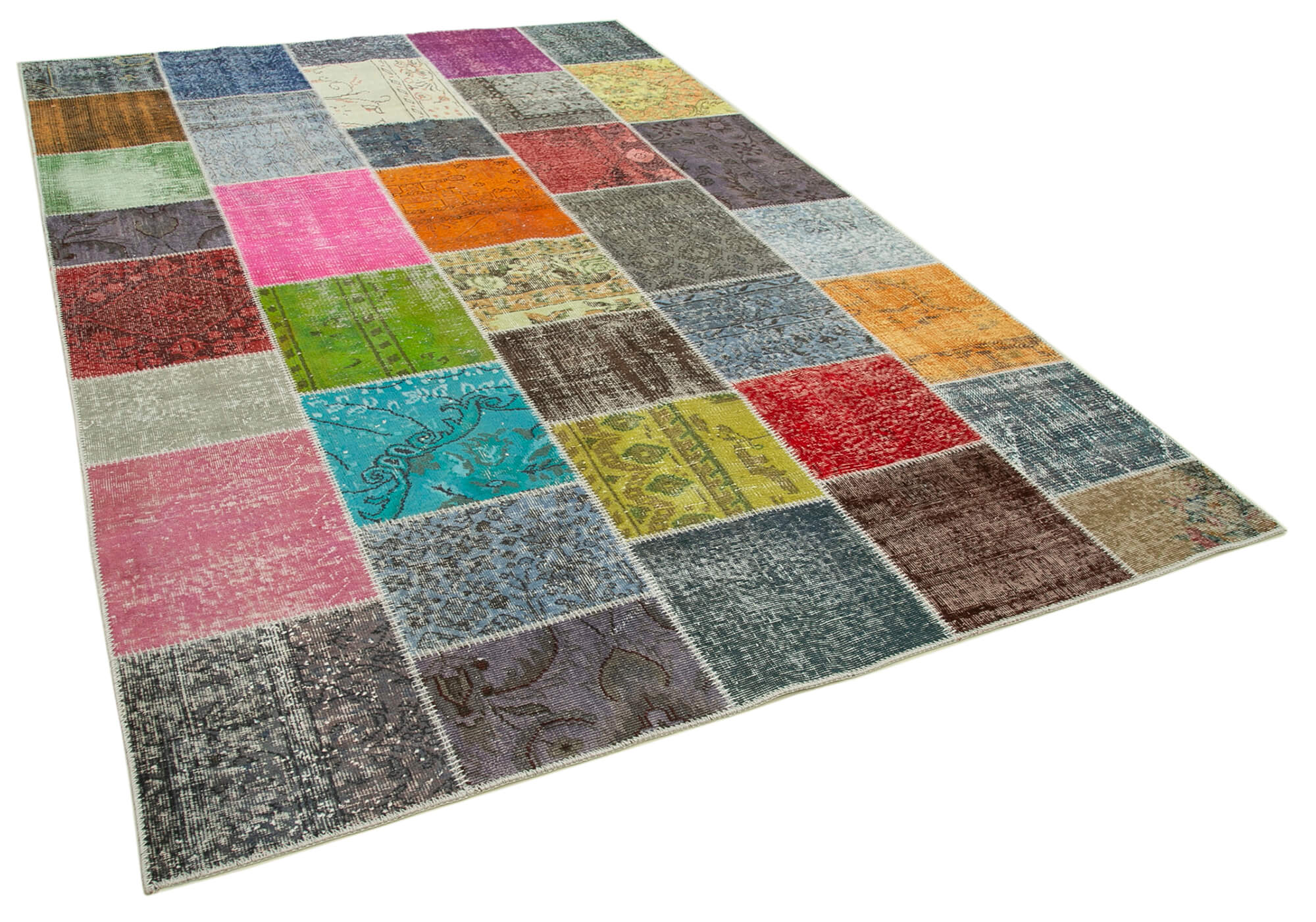 Handmade turkish overdyed 205 cm x 300 cm multicolor patchwork carpet