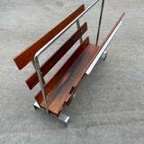 Vintage magazine rack from  rosewood and chrome design