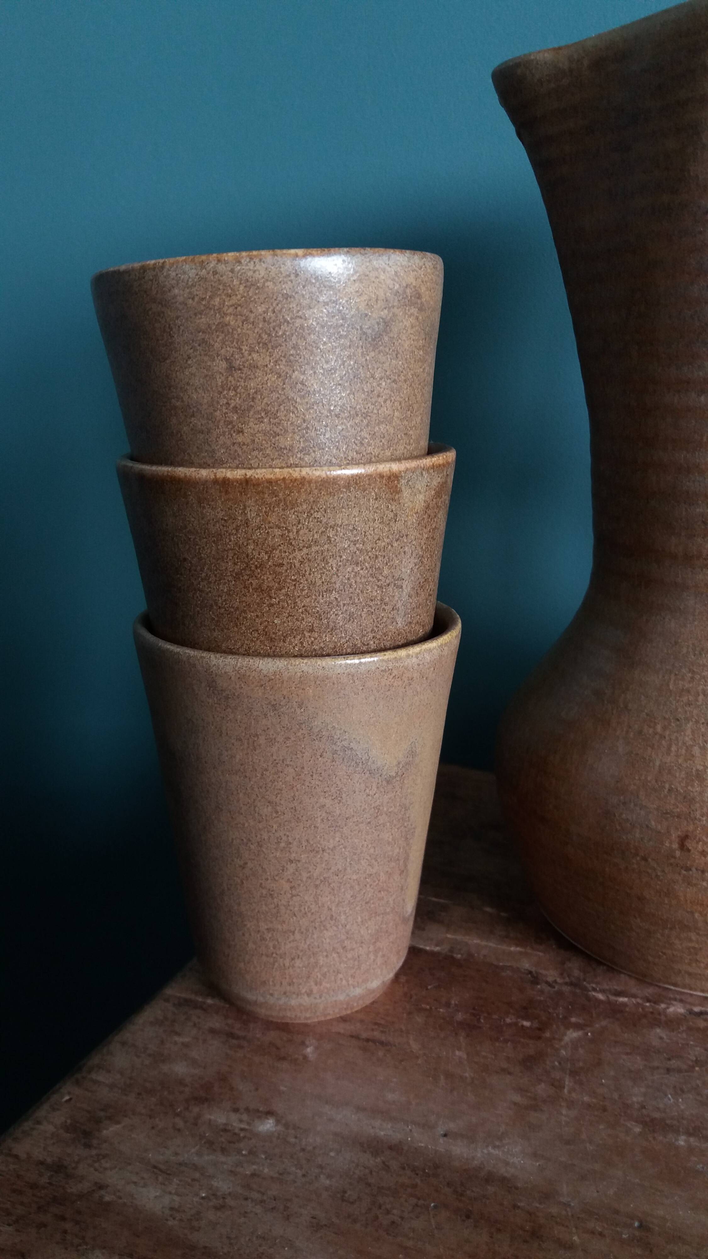 Cider or orangeade service Digoin, jug and stoneware glasses.