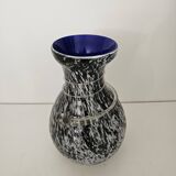 Blown glass vase with black snake decoration with white speckles