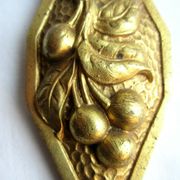 Art Deco wall light gilded bronze carved with cherries, pink tulip Rose in pink glass paste