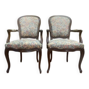 Pair of Louis XV style oak armchairs