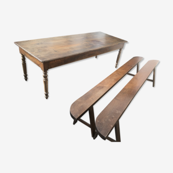 Farm table with two benches