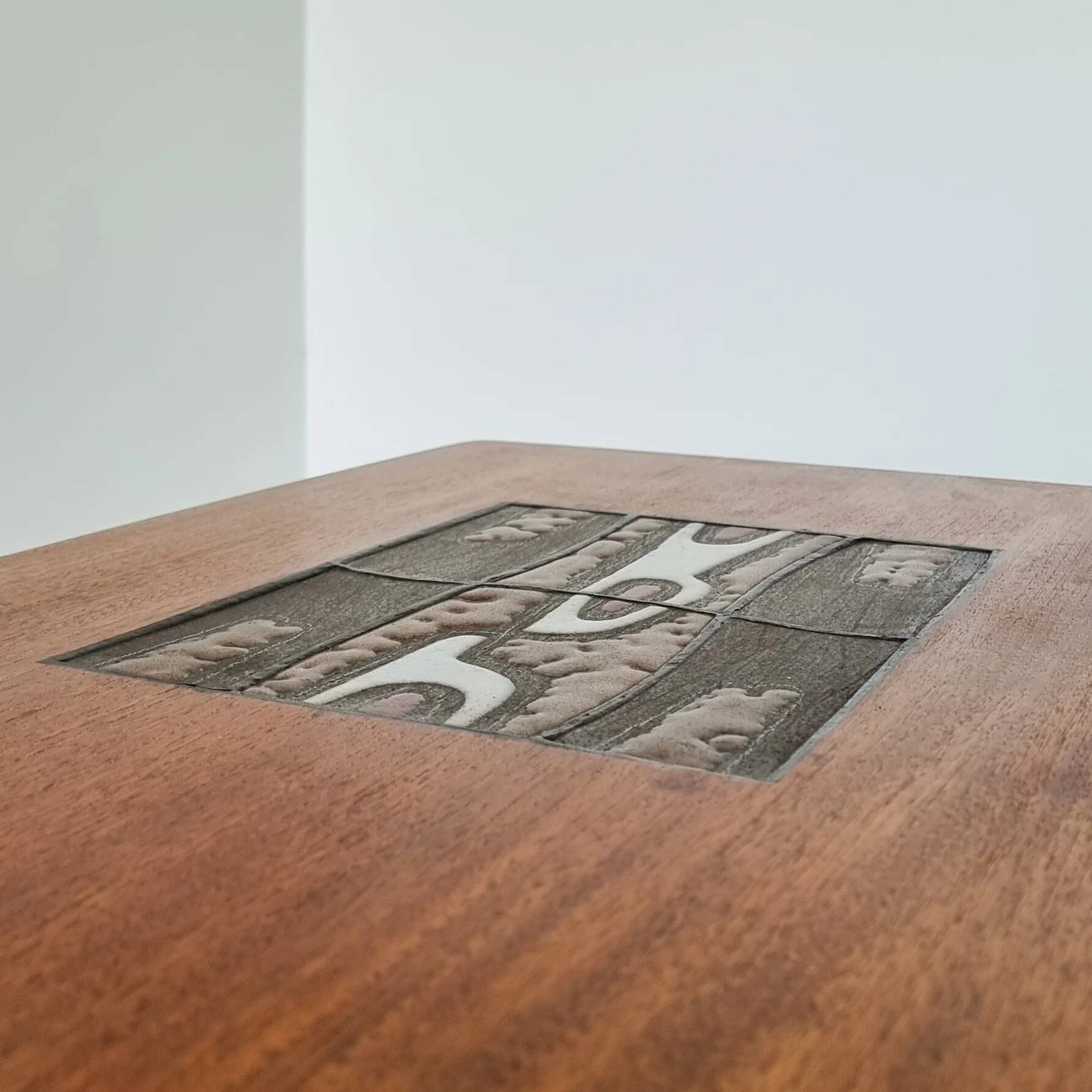 Teak coffee table by Louis Van Teeffelen with tile inlay.