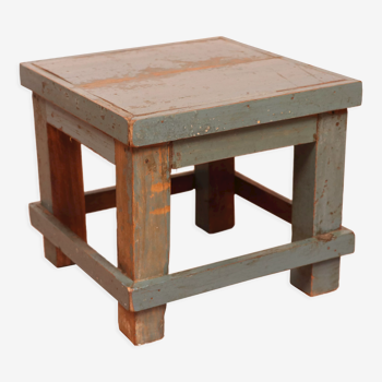 Old small workshop bedside table in original blue patina burmese teak