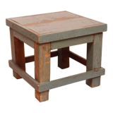Ancienne petite table de chevet d'atelier en teck birman patine bleue d'origine