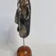 Signed raku ceramic mask on wooden base Contemporary sculpture 30 cm
