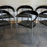 Set of 6 vintage arper chrome leather chairs