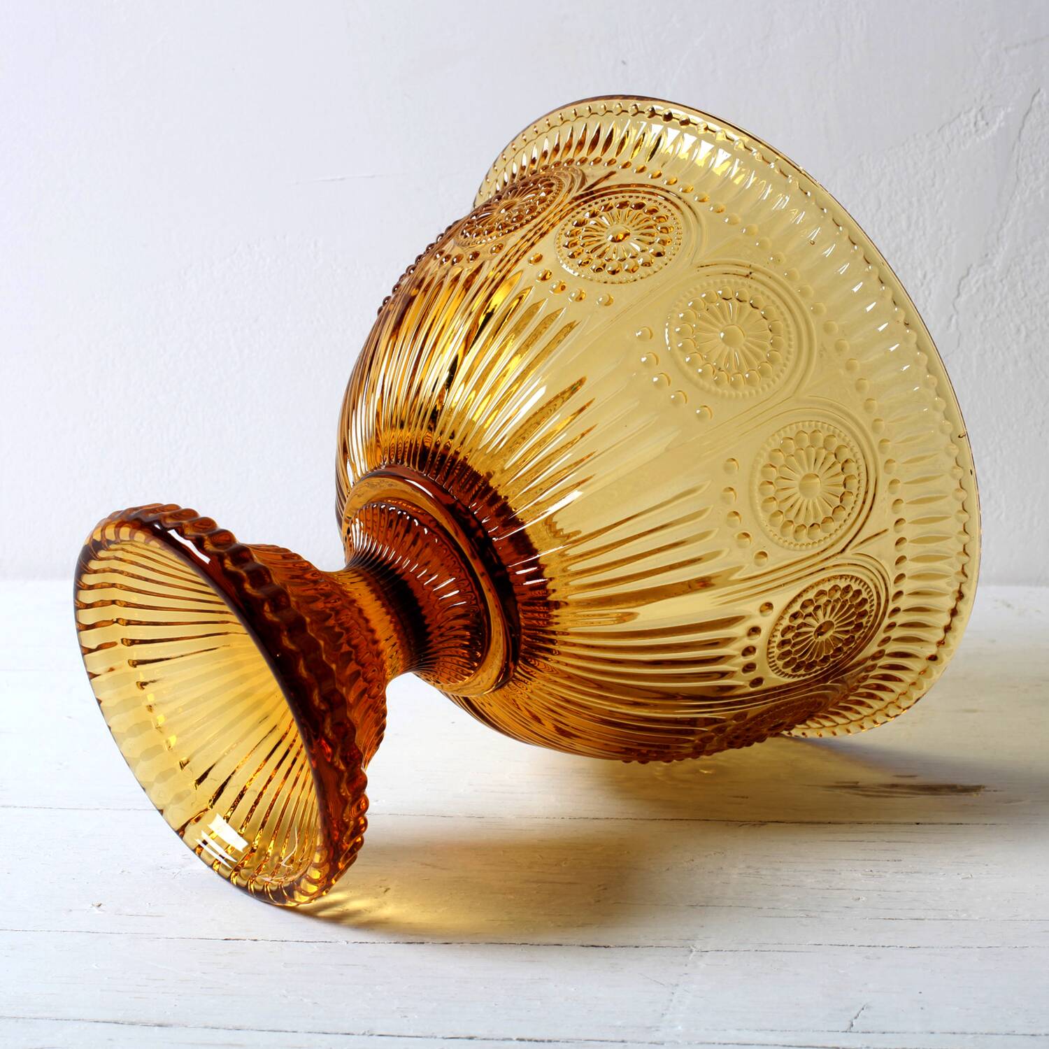 Mid-century Amber Honey Pedestal Bowl / Modern Vintage / Godinger / 1990s