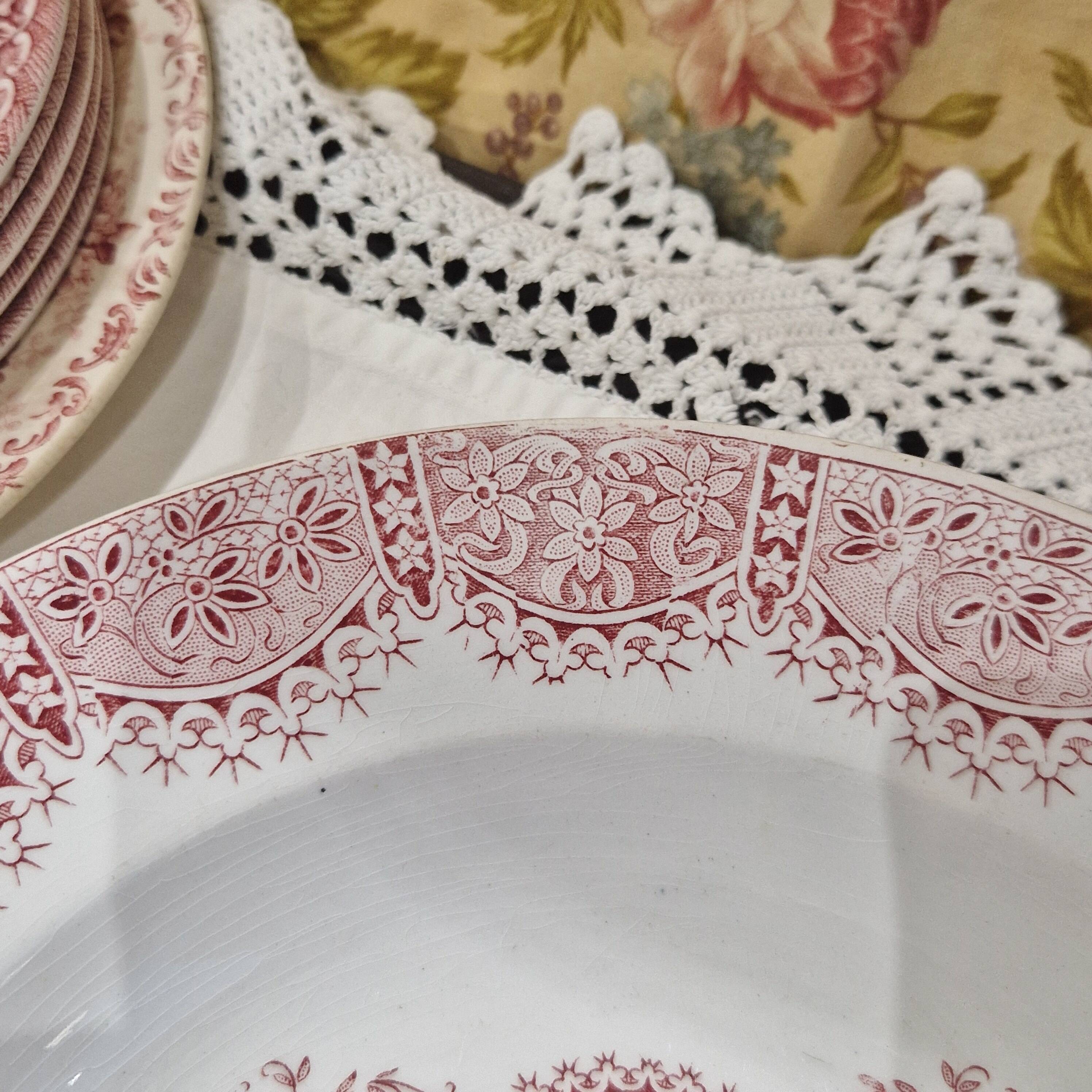 Large deep iron earth plate or small old round hollow dish Moulin des loups Dentelle model