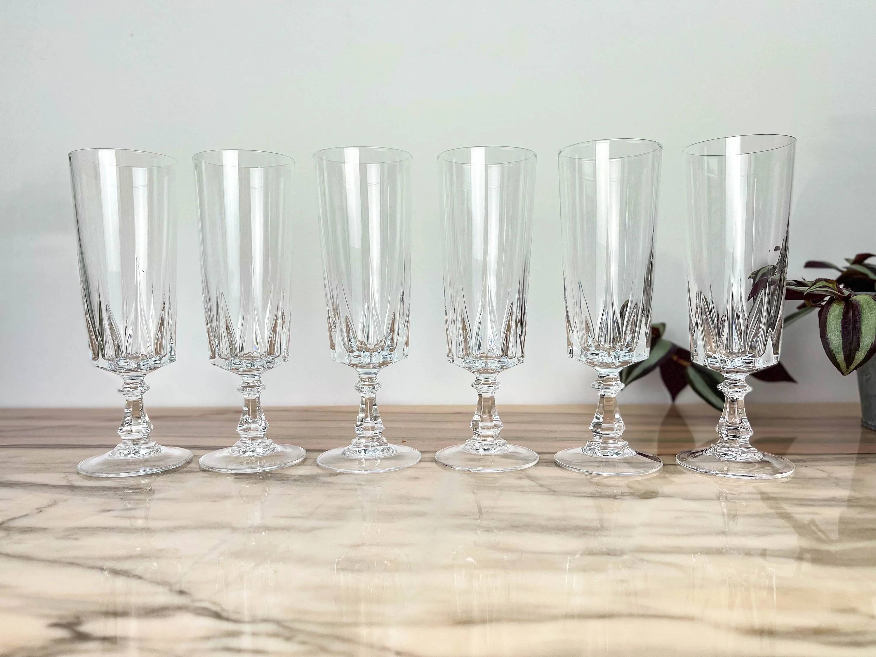 6 crystal champagne flutes from Cristal D'Arques, Louvre model.