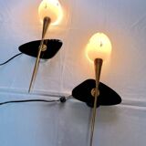 Maison Arlus Pair of brass and black wall sconces, France Mid-Century