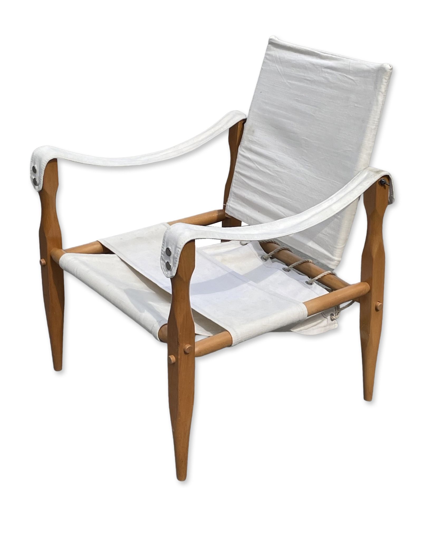 Fauteuil safari vintage 1960 Danemark avec toile design minimaliste