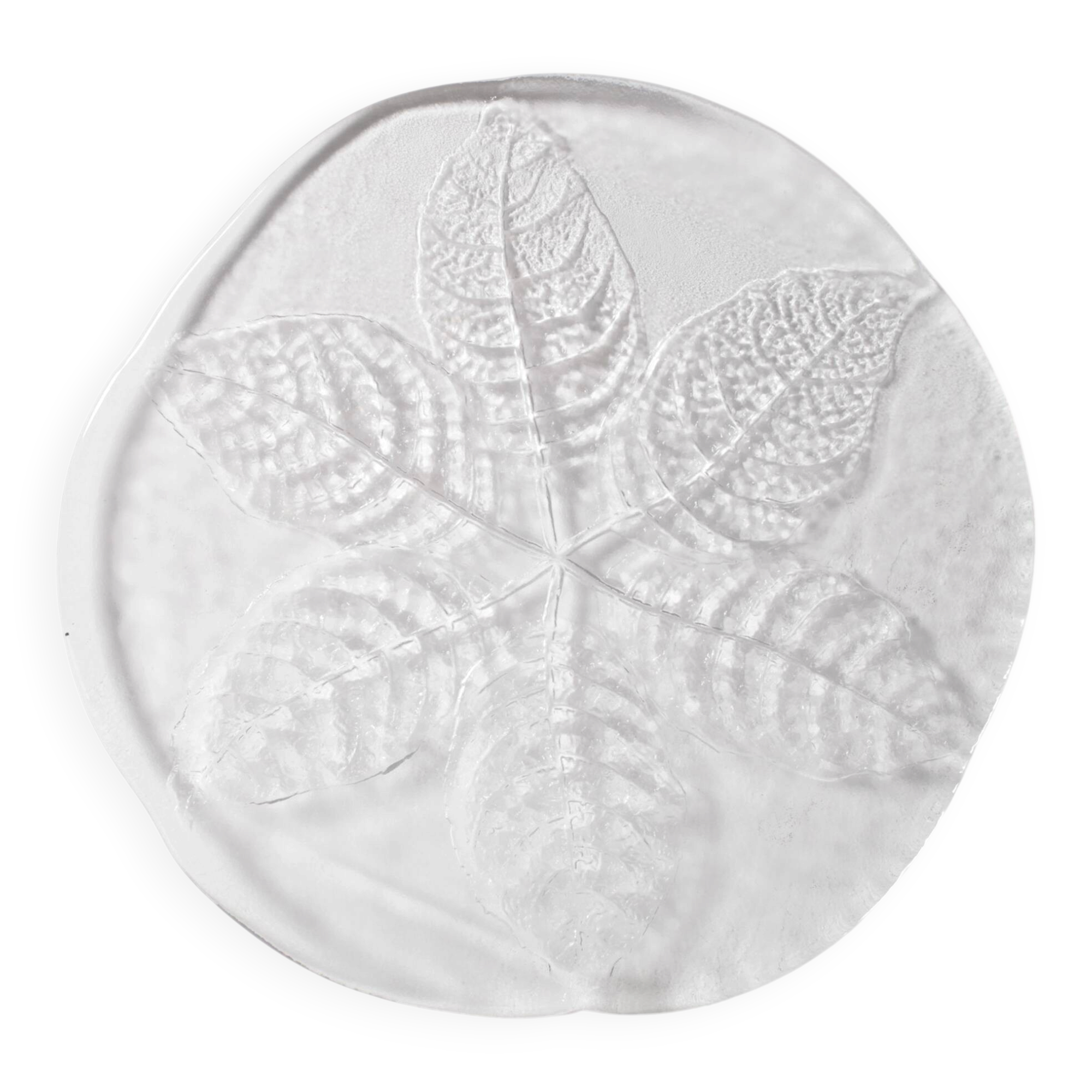 Large Kosta Boda Glass Cheese Platter: Vintage Leaf Design by Wärff / 1975