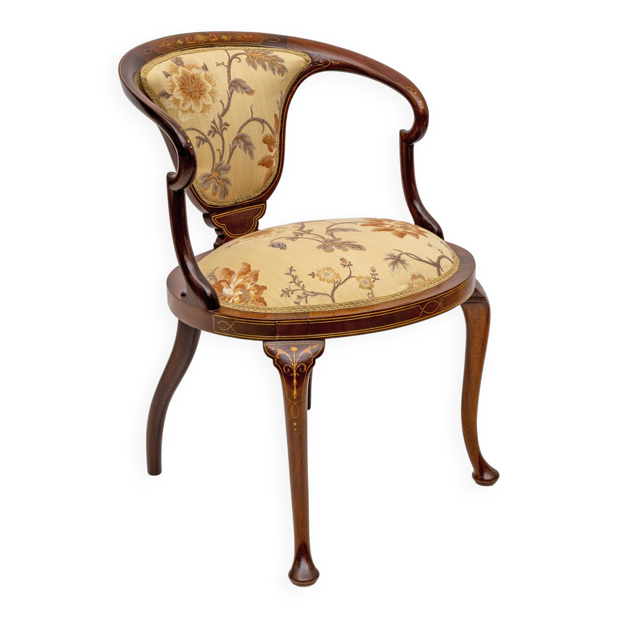 Beautiful Edwardian Inlaid Tub Back Chair