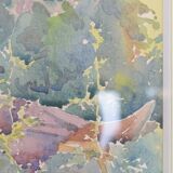 Watercolor Signed Emile Rondinet, woman resting in a Framed Garden