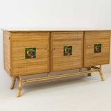 Rattan sideboard, Vallauris tiles, 1950s