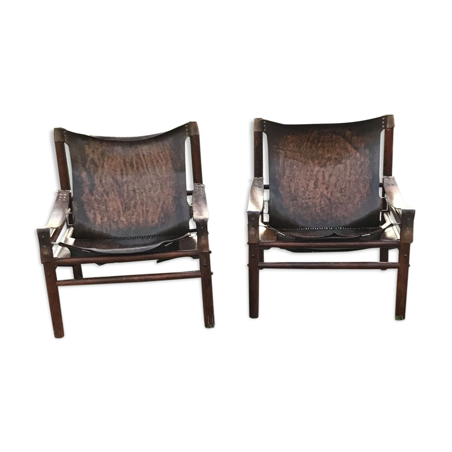 Leather Safari Armchairs, 1960s, Set of 2