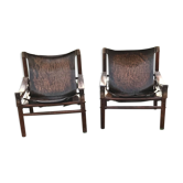 Fauteuils Safari en cuir années 1960