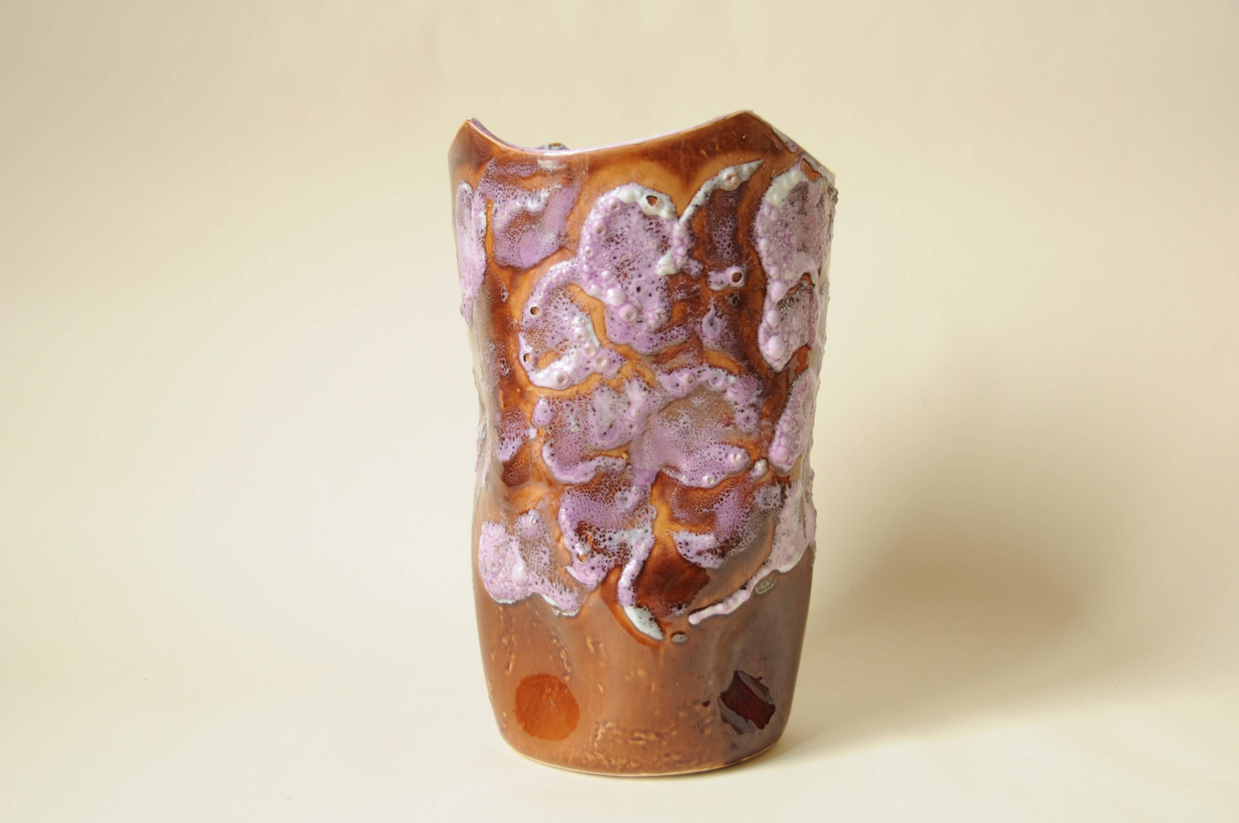 Fat Lava Ceramic Vase - Brown Purple - Organic Shape - 70s