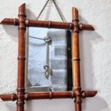 Antique Faux Bamboo Mirror - French Wall Mirror with Chain, 38×44 cm