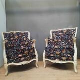 Pair of large Louis XV style bergere chairs