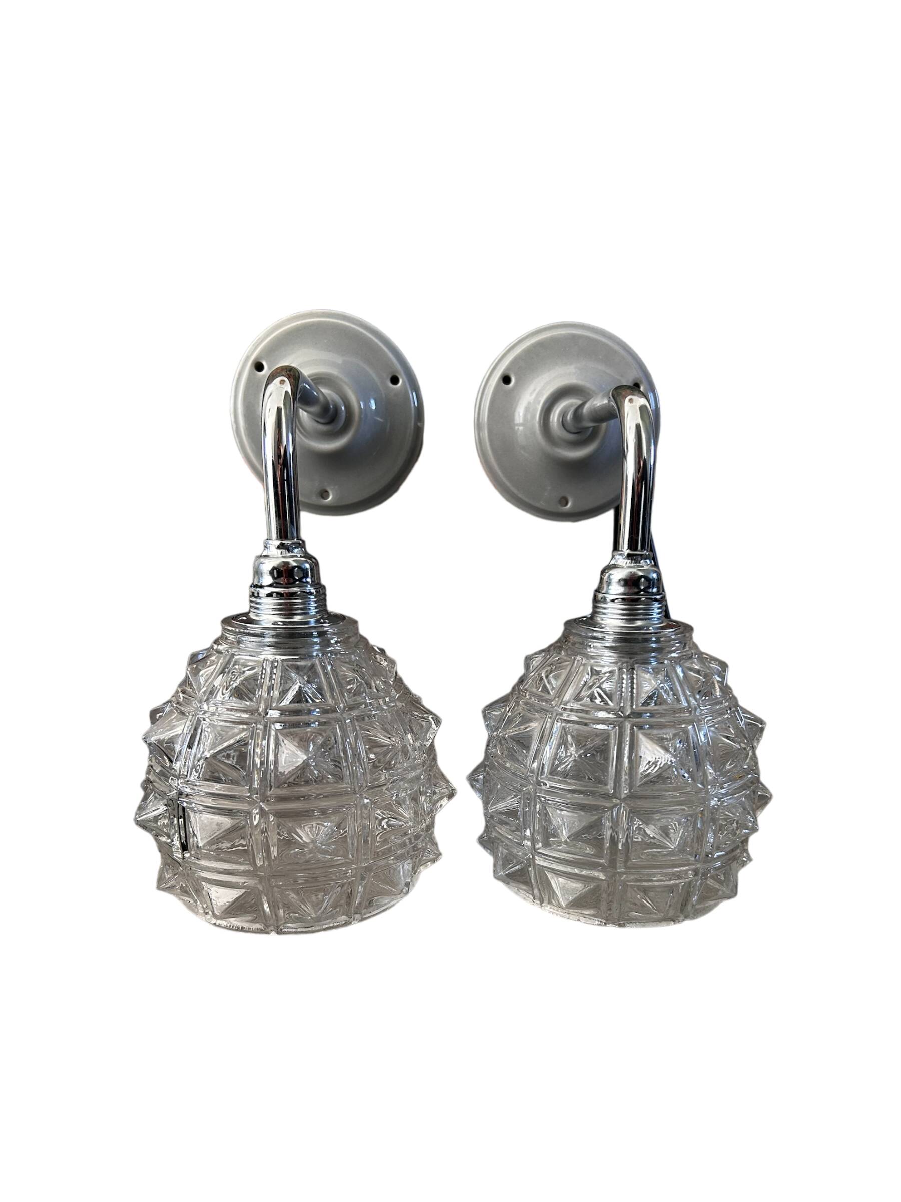 Pair of chrome wall lights