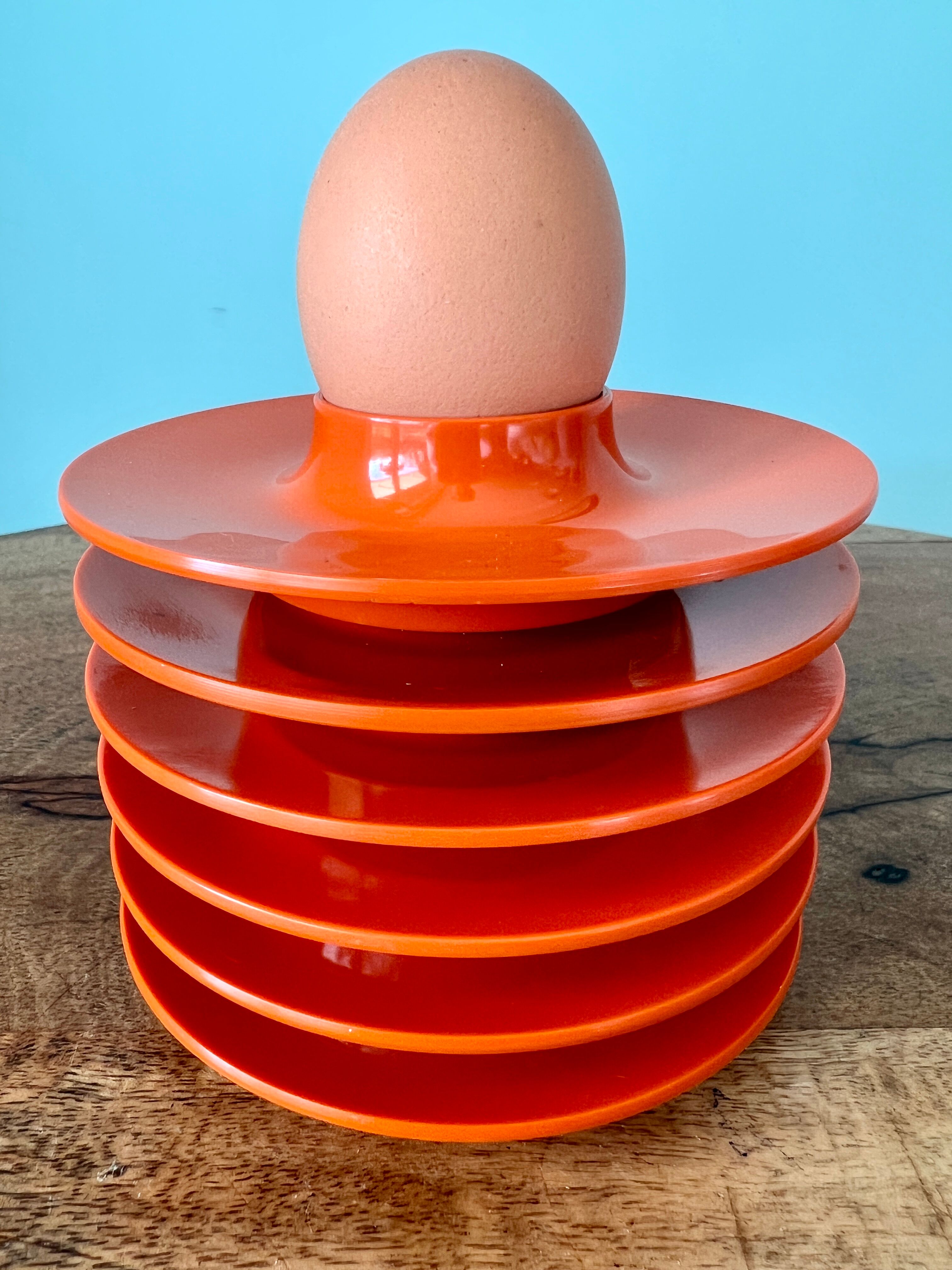 Rosti Mepal set of 6 orange egg cups, space age from Scandinavian design for apartment decoration