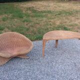 Rattan armchair and rattan coffee table from the 70s