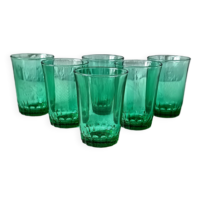 6 verres 12 cl rétro verre vert émeraude france, petits verres vintage