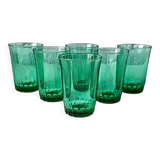 6 verres 12 cl rétro verre vert émeraude france, petits verres vintage
