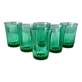 6 verres 12 cl rétro verre vert émeraude france, petits verres vintage