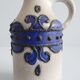 VEB Haldensleben ceramic vase gray and blue with black Fat Lava decor, gray jug vase