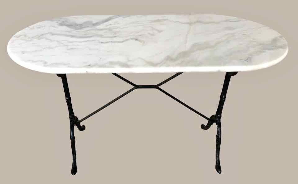 Oval marble and cast iron bistro table