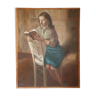 Peinture vintage portrait de femme lisant