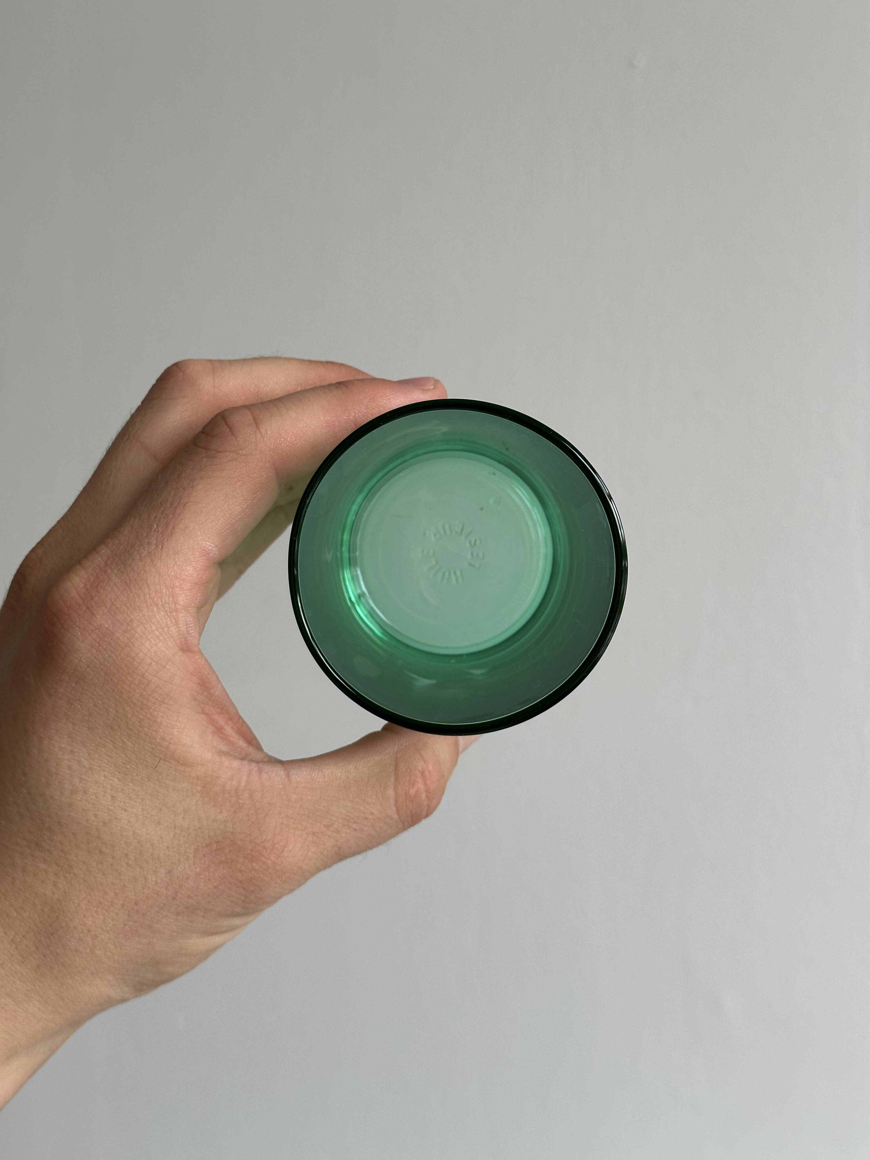 Set of 6 vintage translucent green glasses