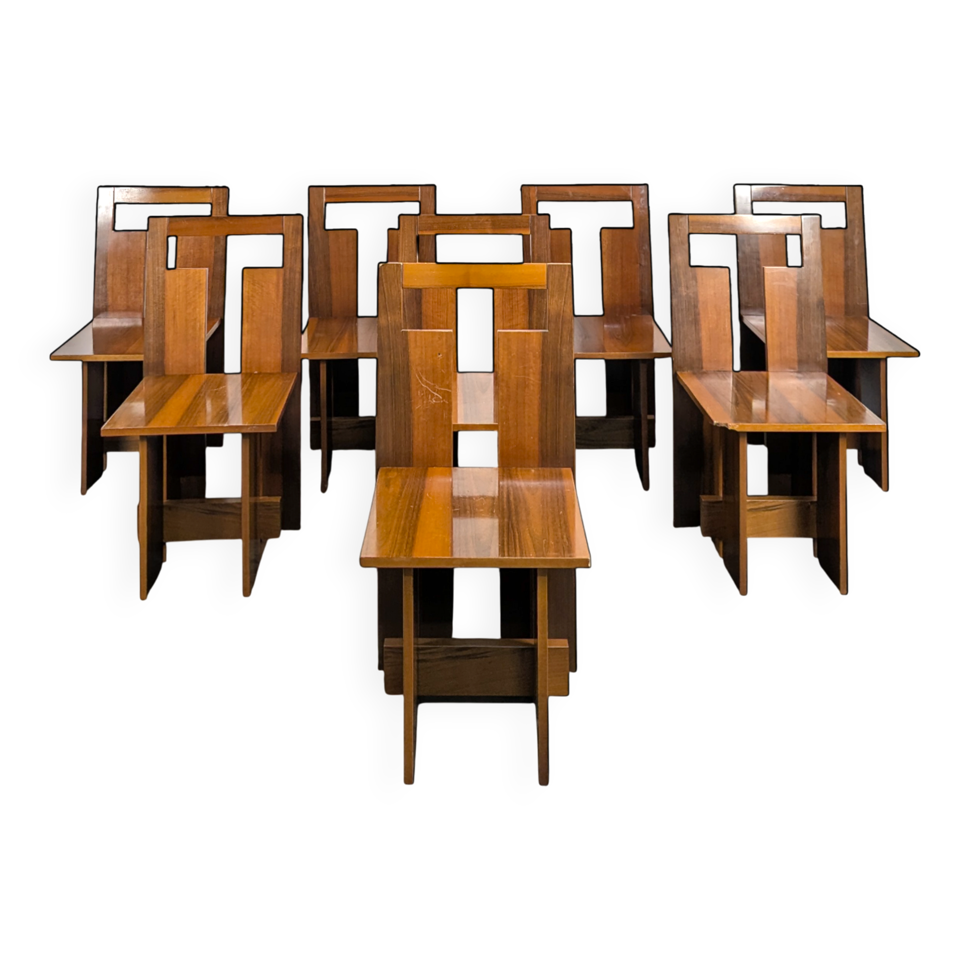 Set of 8 Italian chairs in American walnut Loto Spa