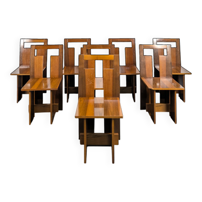 Série de 8 chaises italiennes en noyer américain Loto Spa